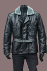 New Men s German Kriegsmarine Fur Collar Pea-coat Real Cowhide Leather Coat