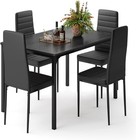 5-piece Dining Table Set For 4 Kitchen Table With Pu Chairs Black