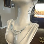 Hand Made Cable With Butterfly Charm   Blue Crystals Set  Earrings Wire Is 925 
