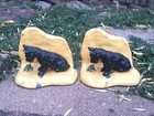 Rare Antique 1900 s Cast Iron Scotty Dog Scottish Terrier With Frog Bookends