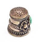 Banded Malachite Sterling Silver 900 Vintage Gemstone Sewing Thimble Hand Punche