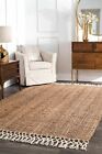 Nuloom Hand Made Natural Jute And Wool Blend Area Rug With Fringe In Tan