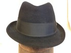Vintage Adam New York Black Fur Felt Fedora Hat 7 3 8 Stingy Brim 1 5    Classic