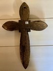 Vintage Mexican Folk Art Wood Cross Milagros Sacred Heart Painted 11 5 X 8 In
