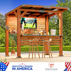 Cedar Wood Entertainment Bar Gazebo Grill Pavilion With Hardtop Steel Roof