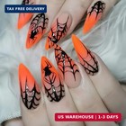 Spider Press On Nails Long Stiletto Fake Nails French Tip False Nails With Spide