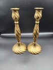 A Pair Of 2 Vintage 10  Twisted Brass Candle Holders Beautiful Statement Piece 