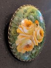 Lovely Antique Hand Painted Yellow Rose Pin Porcelain 2   Vintage V19