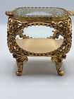 Antique Victorian Beveled Glass Brass Ormolu Filigree Jewelry Box Casket Box