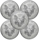 Lot Of 5 - Random Year American Silver Eagle Coin 1 Oz  999 Fine  1 Silver Bu