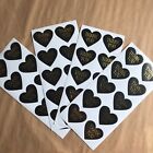 30 Heart Shaped Thank You Stickers On Glossy Black Paper With Gold Lettering