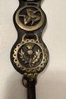 Vintage English Horse Brass Leather Strap 6 Medallions Equestrian Wall Hanging