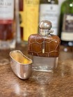 Antique J  Dixon   Sons Hip Flask Pair - Sterling Silver  Croc Leather  Glass
