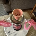 Pink 2 Hose Hookah Set 12  Small Shisha Glass Vase Water Pipe Portable Kit