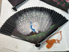 Set Of 3 Assorted Vintage Japanese Craft Hand Folding Fans Bamboo Wood