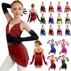 Us Kids Girls Jazz Latin Dance Set Cross Back Shiny Rhinestone Dress With Gloves