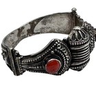 Silver Nepalese Gau Amulet Bracelet 55g Hinged Coral Handmade Vintage Sterling