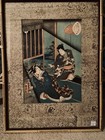 3 Pic Japanese Woodblock Print   Utagawa Kunisada Ii    Original Frame   1857