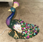 Vintage Light Up Electric Ceramic Peacock Jeweled Accent Lamp Light