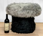 Mid-century Large Shag Mushroom Gray   Black Vanity Seat Ottoman