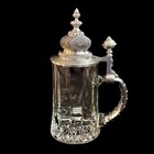Vintage West German Glass Beer Stein Pewter Lid   Finial Barware Man Cave Bmf