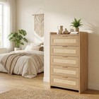  Boho Rattan Dresser 5 Drawers 46 Inch Tall Chest Of Drawers For Natural Oak