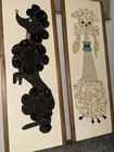 Vintage Mcm 1950s-1960s Wood Framed Poodle Gravel mixed Media Art  set Of 2 