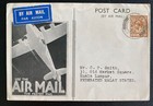 1933 London England Postcard Airmail Cover To Kuala Lumpur Malaya With Map