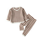 Newborn Toddler Kids Baby Boy Girl T-shirt Tops pants Stripe Clothes Outfits Set