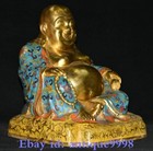 10 2  Old Cloisonne Enamel Pure Bronze Gilt Happy Laugh Maitreya Buddha Statue