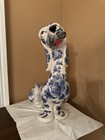 Vintage Large 17    Italian Ceramic Dachshund Dog Piggy Bank Blue Floral Italy