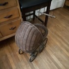 Vintage Brown Wicker Metal Wood Baby Carriage Buggy Collectible Antique