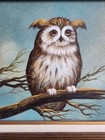 Vintage Owl Oil Painted Picture Wall Art Decor Wood Frame 