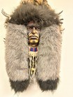 Native American Spirit Mask Wall Hanging Deer Antlers Fur   Feathers Unsigned