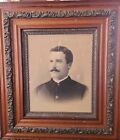 Antique Large Victorian Carved Art Wall Men Portrait Ornate  Oak Frame 28 x25 