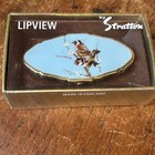 Vintage Stratton Lip-view Compact Mirror     Boxed Blue Enamel With Bird    6cm