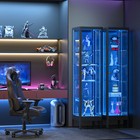 5-tier 4-sided Glass Display Cabinet Steel Frame Curio Storage Rack 13 Rgb Light