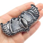 Silver-tone Antique Art Deco Repousse Flower   Wings Oxidized Belt Buckle