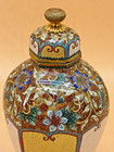 Japanese Meiji Cloisonne Jar Namikawa Yasayuki-  Gold Wire Floral Greek Key