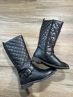 So Girl s Black Zip Mid Calf Quilted Buckle Round Toe School Tall Boots Sz 1