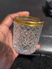 Diamond-cut Clear Crystal Cylindrical Decorative Box W  Lid Bronze Rim 3 5 