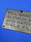 Vintage Brass Boat Plaque  fill Gasoline Tanks Slowly  7 1 8  X 2 5 8 