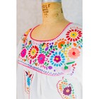Vintage Oaxacan Dress  Mexican Embroidered White Midi Colorful Folk Art Boho  S