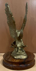 Brass Bald Eagle Hunting Statue Figure Wood Base Shelf Decor