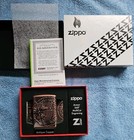 Deep Carved Antique Copper Armor  World Map Zippo Lighter New  never Fired 