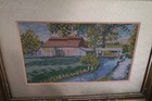 Vintage Hand Stitched Needlepoint Petite Point Tapestry 6 x10   Landscape Framed