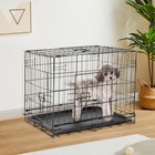 Dog Crate Kennel Folding Metal Pet Cage 2 Door With Tray Pan Black