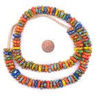 Anum Medley Fused Rondelle Recycled Glass Beads 12mm Ghana African Multicolor