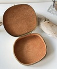Vintage Brass Oval Jewelry Vanity Trinket Box Reptile Skin Inlay Suede Lined Box