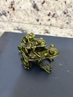 Green Metal Frog Trinket Box  Hinged Jewelry Box W  Baby Frog  Red Eyes
